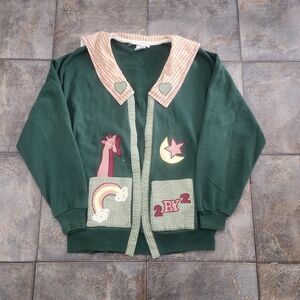 Vintage 90s Jerzees Women's XL Noah's Ark Christian Bible Cardigan Sweatshirt